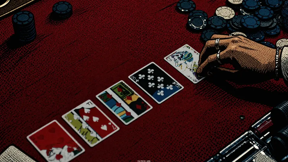 Joker playing cards fanned across a red felt poker table